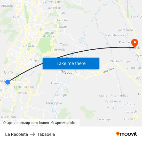 La Recoleta to Tababela map