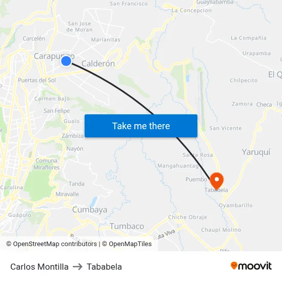 Carlos Montilla to Tababela map