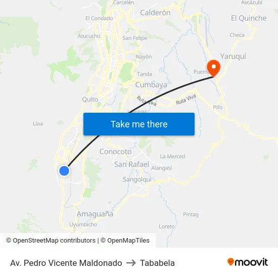 Av. Pedro Vicente Maldonado to Tababela map