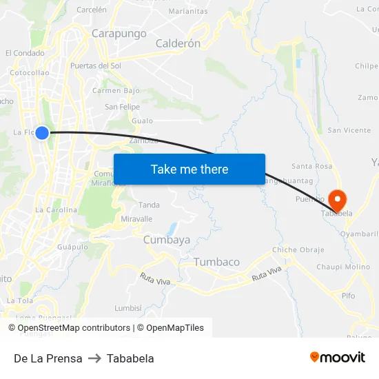De La Prensa to Tababela map