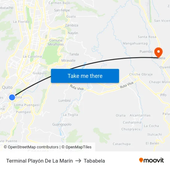 Terminal Playón De La Marín to Tababela map