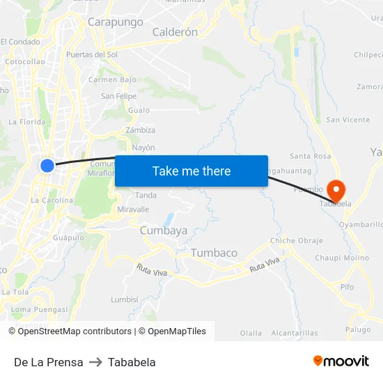 De La Prensa to Tababela map