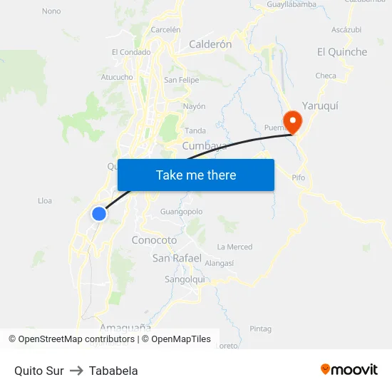 Quito Sur to Tababela map