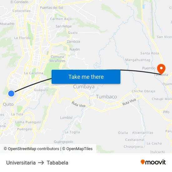 Universitaria to Tababela map