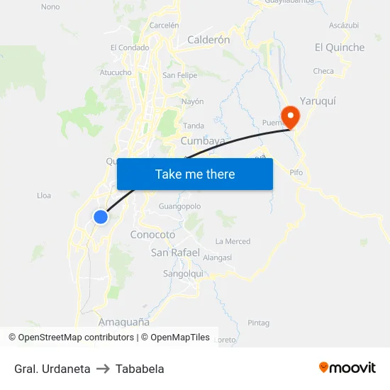 Gral. Urdaneta to Tababela map