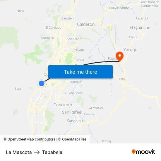 La Mascota to Tababela map