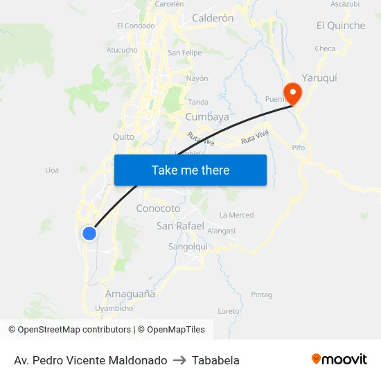 Av. Pedro Vicente Maldonado to Tababela map