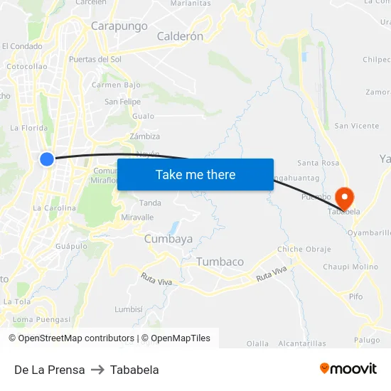 De La Prensa to Tababela map