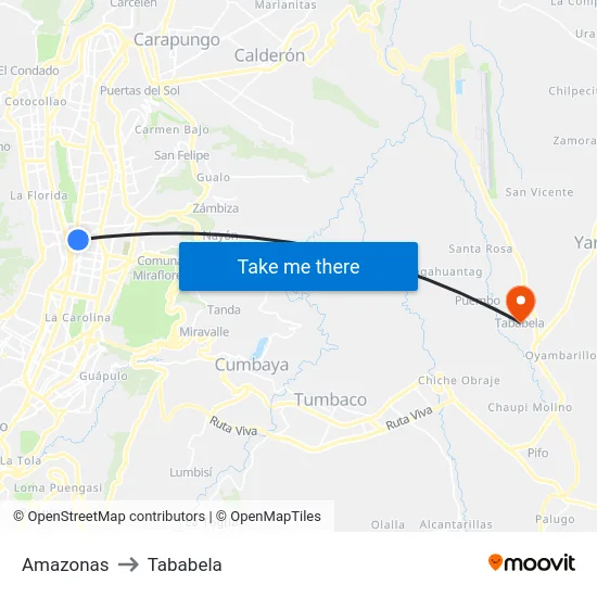 Amazonas to Tababela map