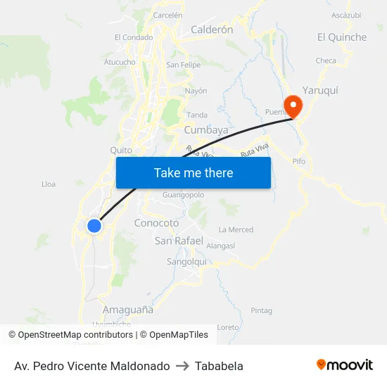 Av. Pedro Vicente Maldonado to Tababela map