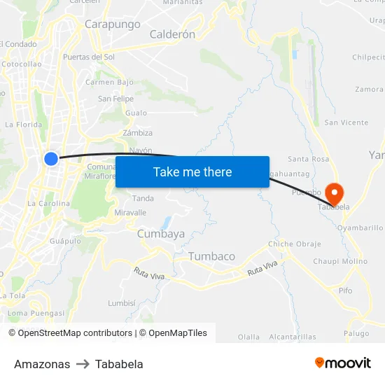 Amazonas to Tababela map