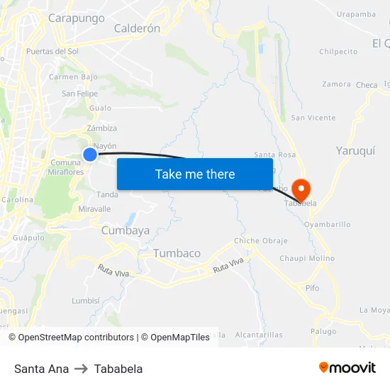 Santa Ana to Tababela map