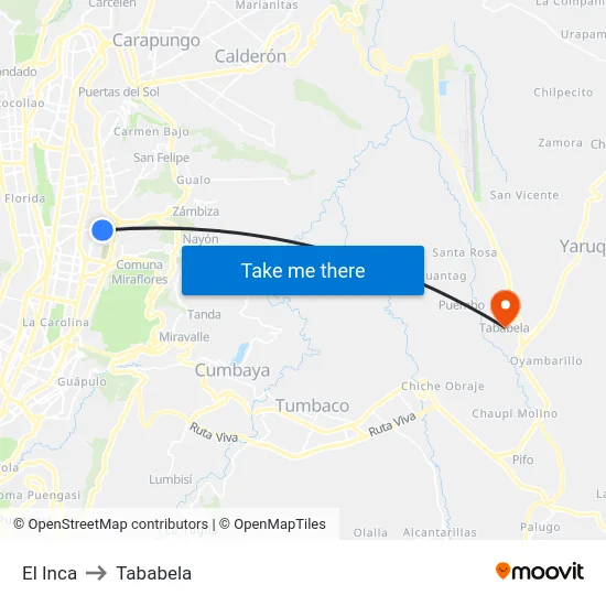 El Inca to Tababela map