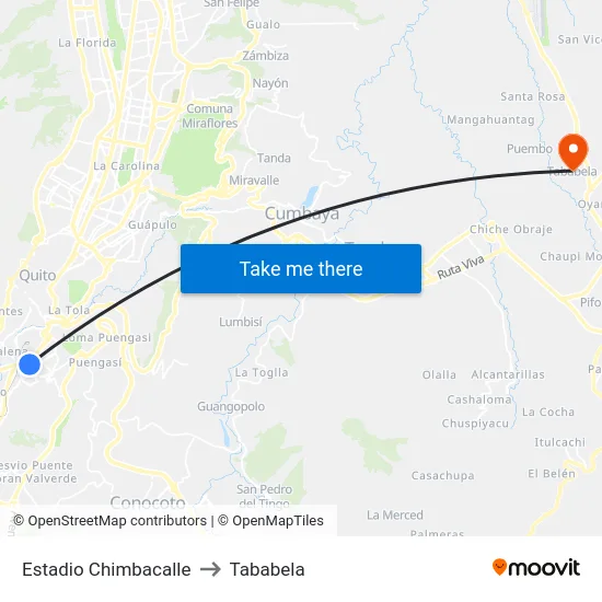 Estadio Chimbacalle to Tababela map
