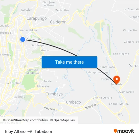 Eloy Alfaro to Tababela map