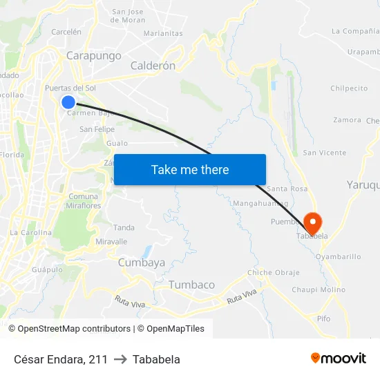 César Endara, 211 to Tababela map