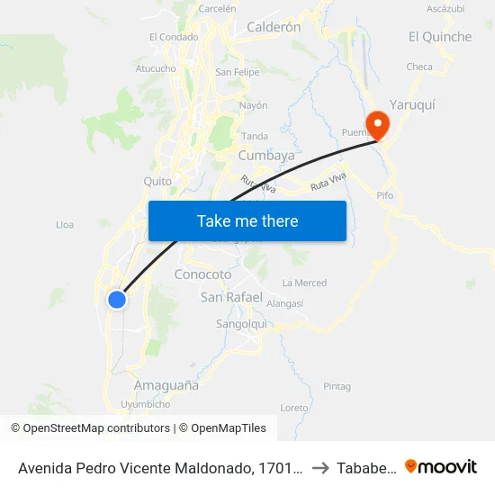 Avenida Pedro Vicente Maldonado, 170146 to Tababela map