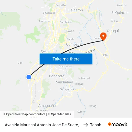 Avenida Mariscal Antonio José De Sucre, 70 to Tababela map