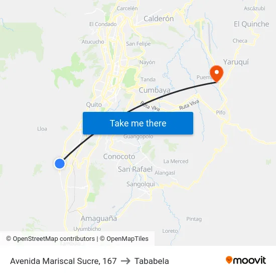 Avenida Mariscal Sucre, 167 to Tababela map