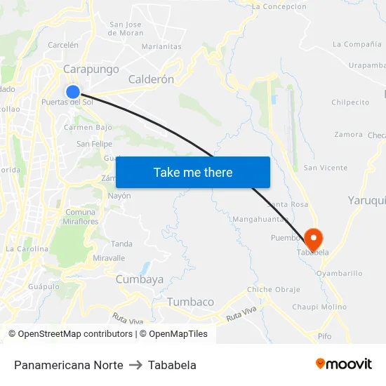 Panamericana Norte to Tababela map