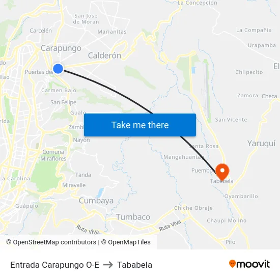 Entrada Carapungo O-E to Tababela map