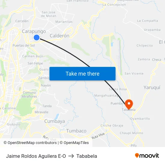 Jaime Roldos Aguilera E-O to Tababela map