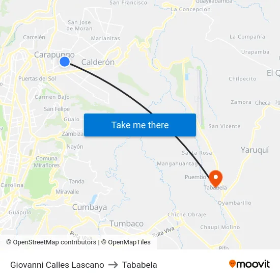 Giovanni Calles Lascano to Tababela map