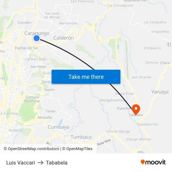 Luis Vaccari to Tababela map