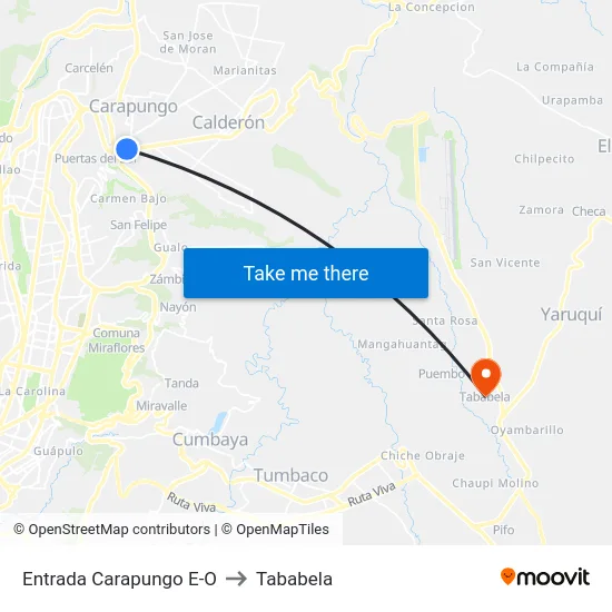 Entrada Carapungo E-O to Tababela map