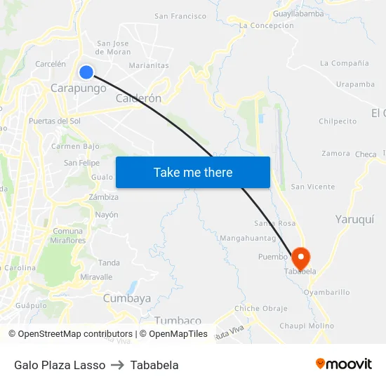 Galo Plaza Lasso to Tababela map