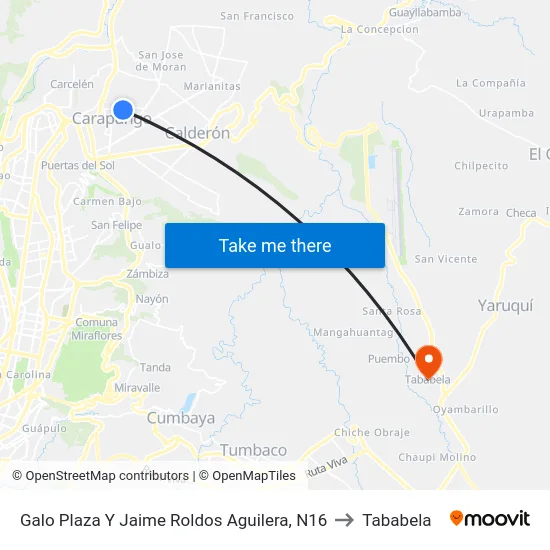 Galo Plaza Y Jaime Roldos Aguilera, N16 to Tababela map