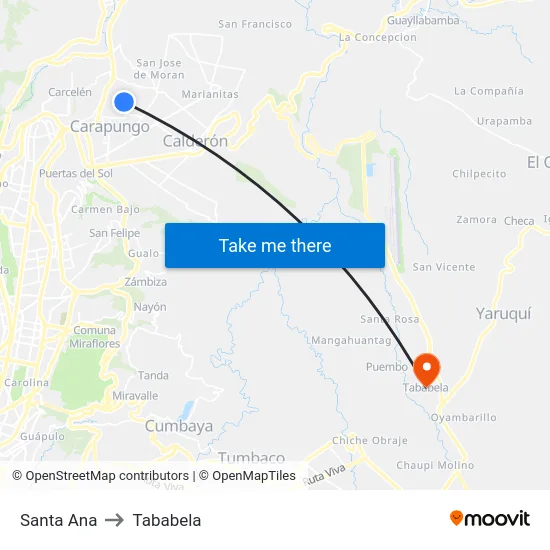 Santa Ana to Tababela map