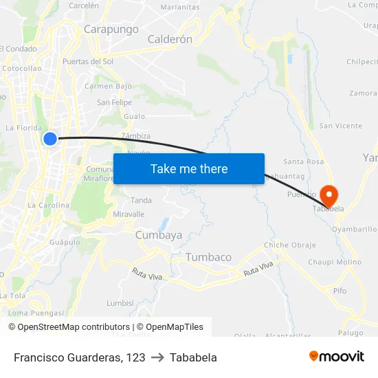 Francisco Guarderas, 123 to Tababela map