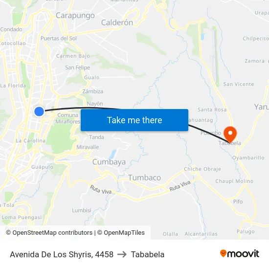 Avenida De Los Shyris, 4458 to Tababela map