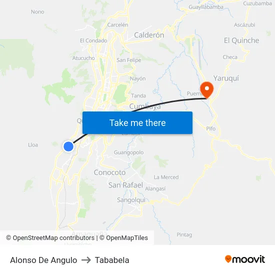 Alonso De Angulo to Tababela map