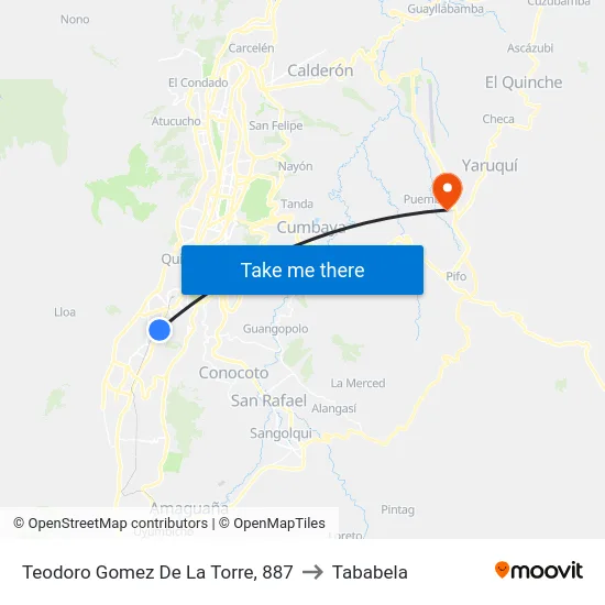 Teodoro Gomez De La Torre, 887 to Tababela map
