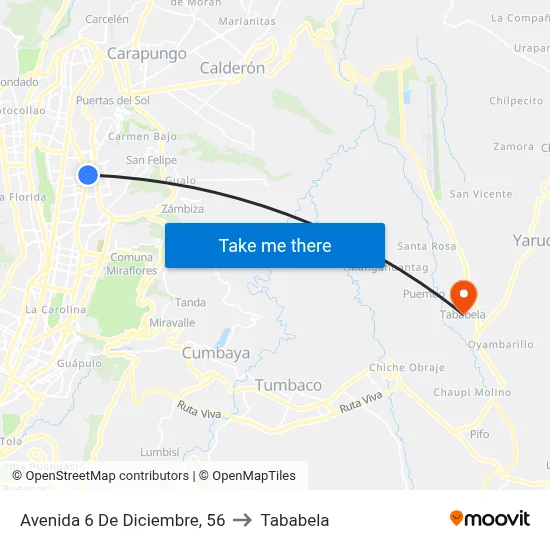 Avenida 6 De Diciembre, 56 to Tababela map