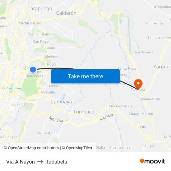 Vía A Nayon to Tababela map