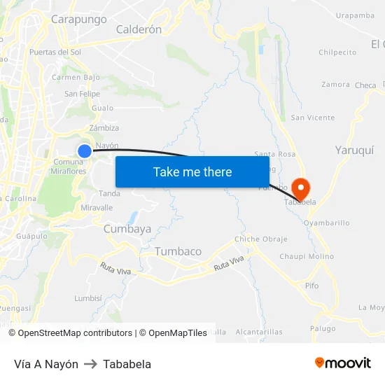 Vía A Nayón to Tababela map