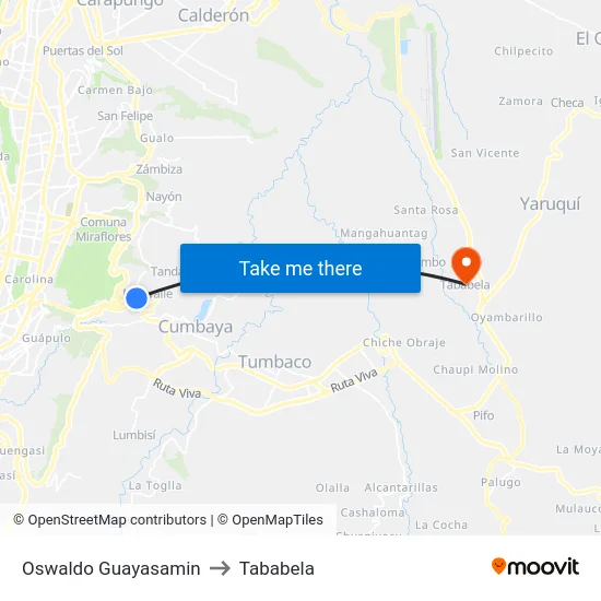 Oswaldo Guayasamin to Tababela map