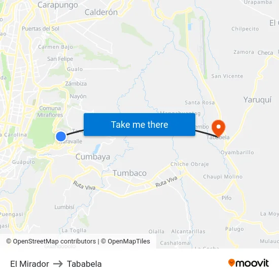 El Mirador to Tababela map