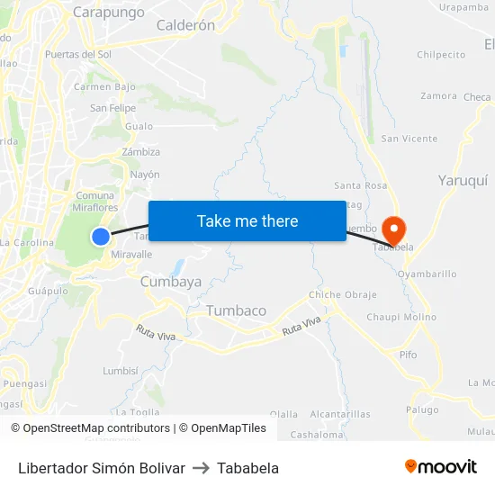 Libertador Simón Bolivar to Tababela map