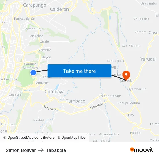 Simon Bolivar to Tababela map