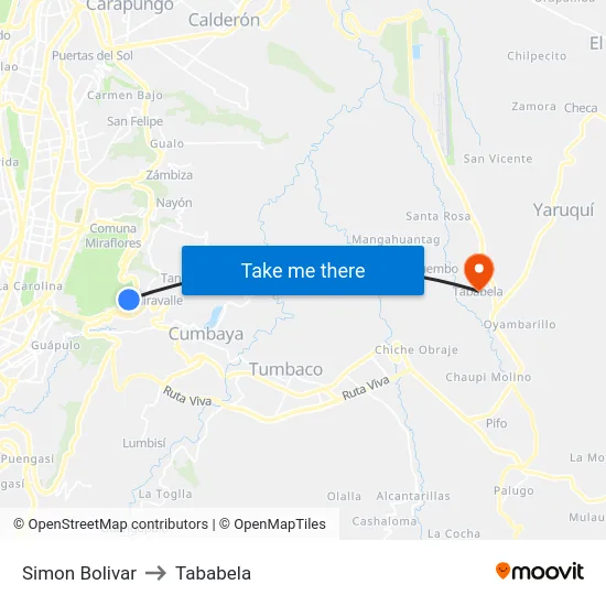 Simon Bolivar to Tababela map