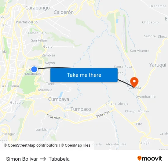 Simon Bolivar to Tababela map