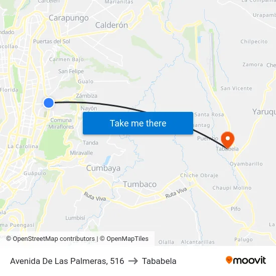 Avenida De Las Palmeras, 516 to Tababela map