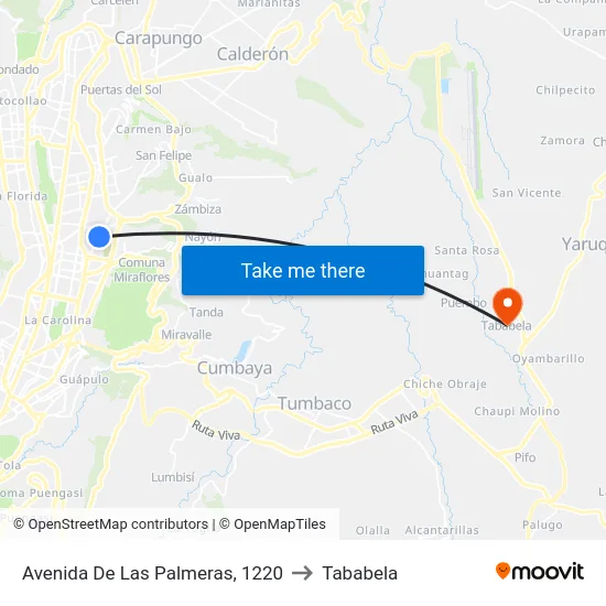 Avenida De Las Palmeras, 1220 to Tababela map
