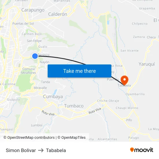 Simon Bolivar to Tababela map