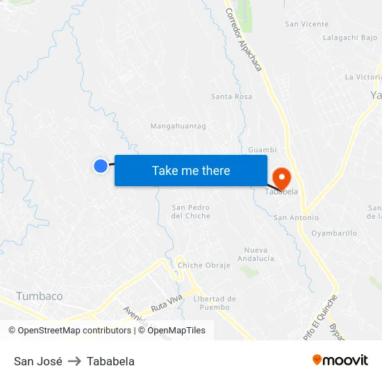 San José to Tababela map