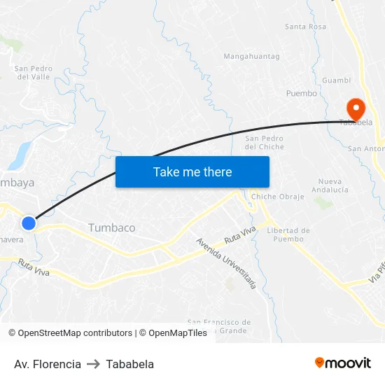 Av. Florencia to Tababela map